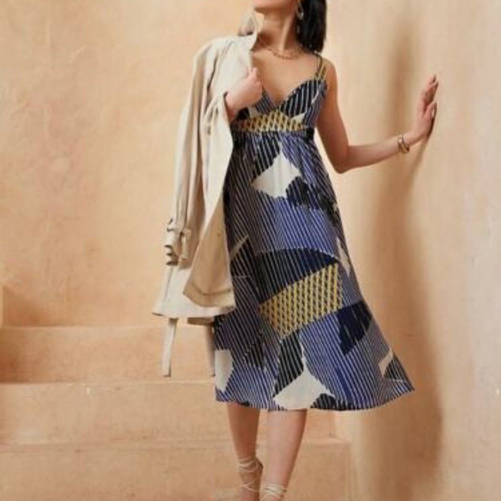 Banana Republic Empire-Waist Chiffon Midi Dress Granite Blue Sz 6